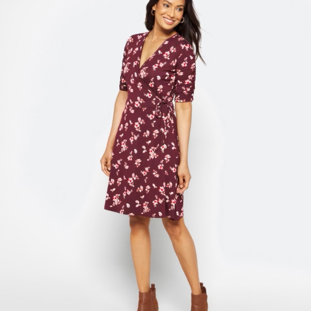 Ruched Sleeve Midi Dress
